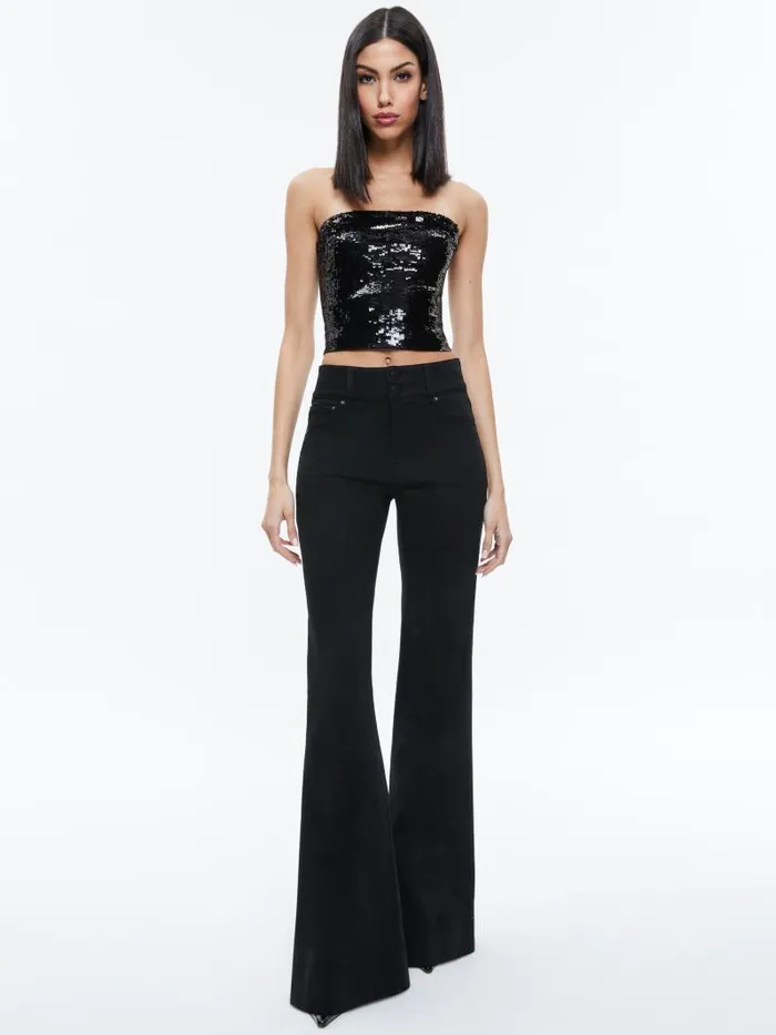 Alice Olivia VIVI SEQUIN CROPPED TOP Black Women Tops