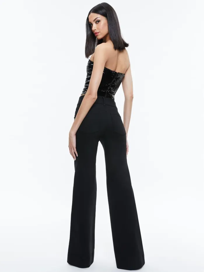 Alice Olivia VIVI SEQUIN CROPPED TOP Black Women Tops
