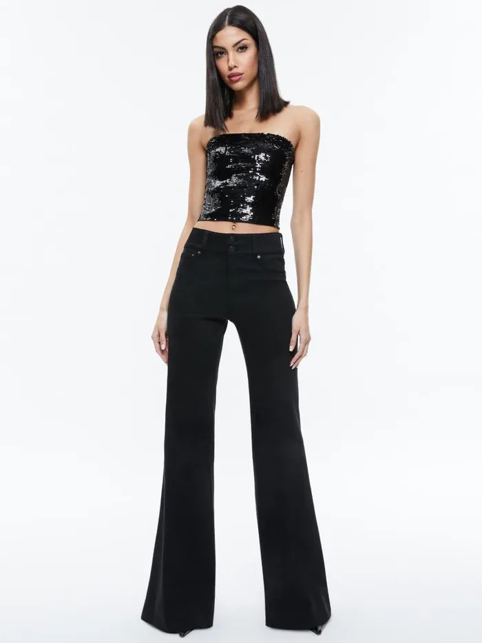 Alice Olivia VIVI SEQUIN CROPPED TOP Black Women Tops