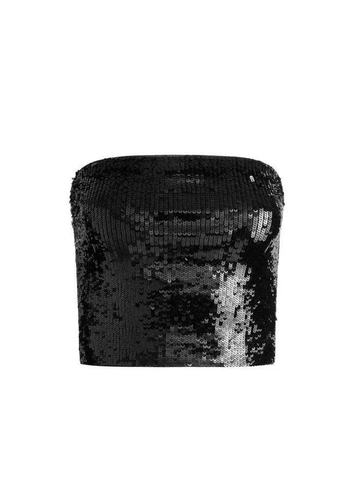 Alice Olivia VIVI SEQUIN CROPPED TOP Black Women Tops