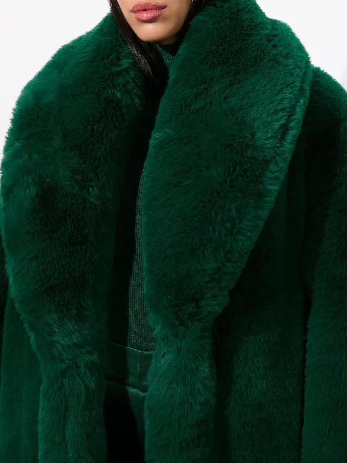 Alice Olivia YETTA DROP SHOULDER FAUX FUR MAXI COAT Forest Green Women Jackets Coats