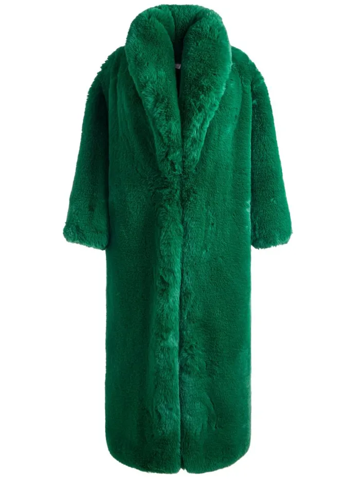 Alice Olivia YETTA DROP SHOULDER FAUX FUR MAXI COAT Forest Green Women Jackets Coats