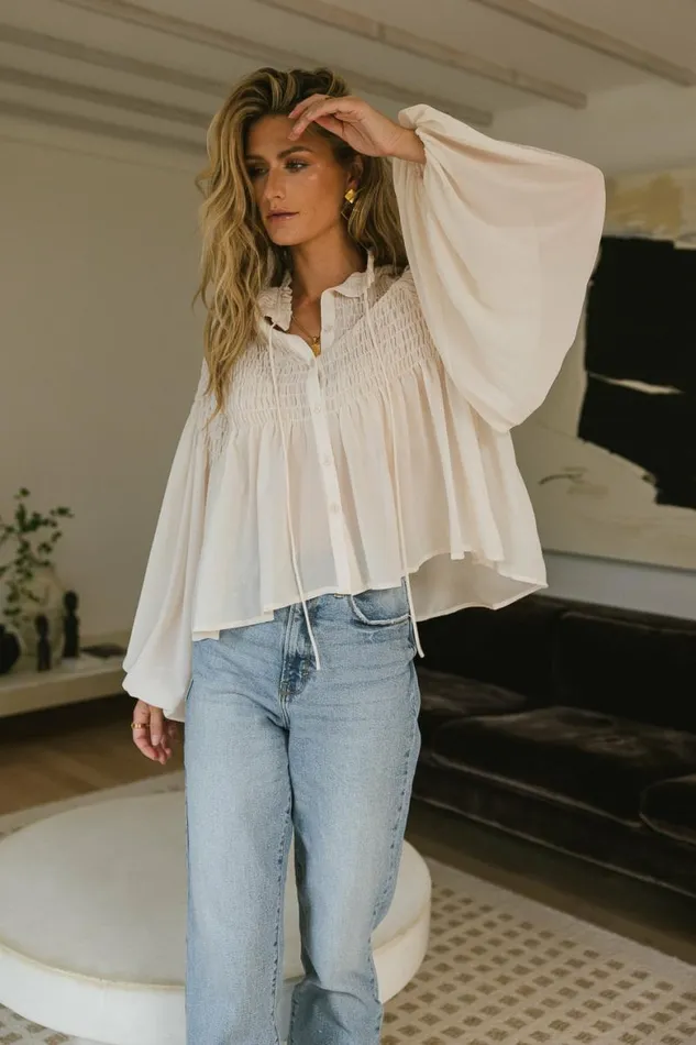 Anita Sheer Blouse In Cream 8211 FINAL SALE Cream Women Bohme Tops