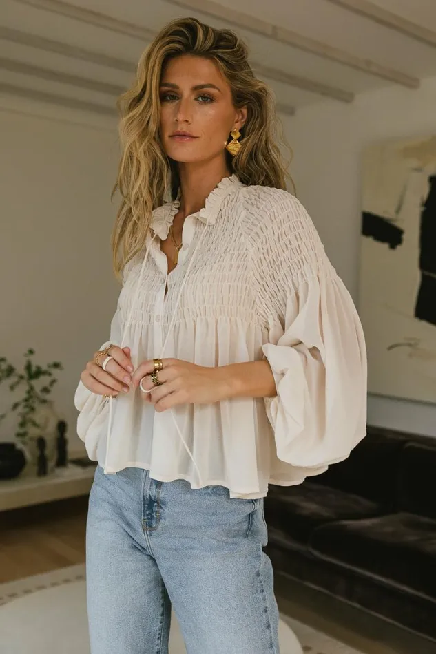 Anita Sheer Blouse In Cream 8211 FINAL SALE Cream Women Bohme Tops