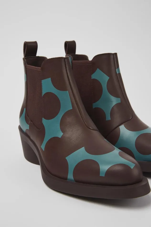 Ankle Boots Women Camper Twins Burgundy And Blue Leather Ankle Boots