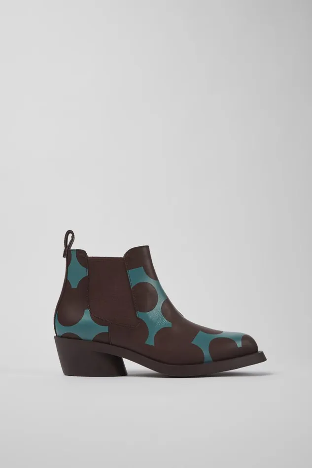 Ankle Boots Women Camper Twins Burgundy And Blue Leather Ankle Boots