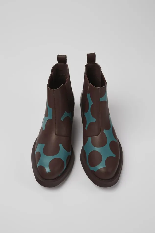 Ankle Boots Women Camper Twins Burgundy And Blue Leather Ankle Boots
