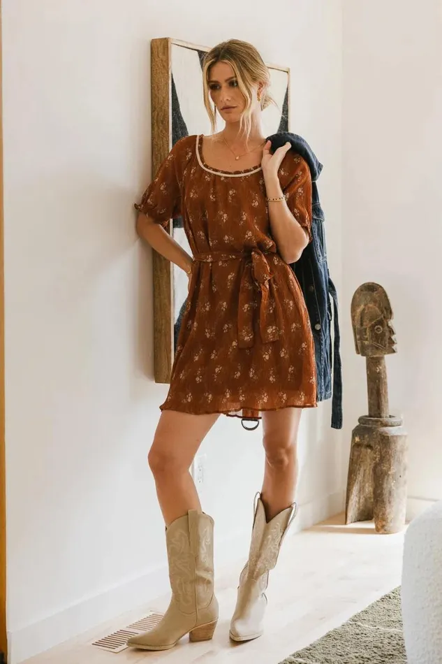 Aspen Floral Mini Dress Rust Women Bohme Dresses