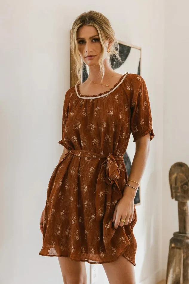 Aspen Floral Mini Dress Rust Women Bohme Dresses
