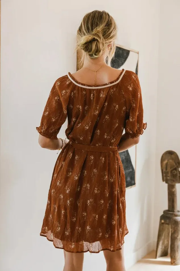 Aspen Floral Mini Dress Rust Women Bohme Dresses