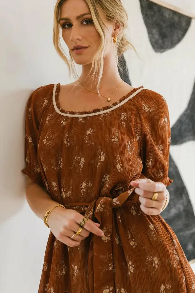 Aspen Floral Mini Dress Rust Women Bohme Dresses