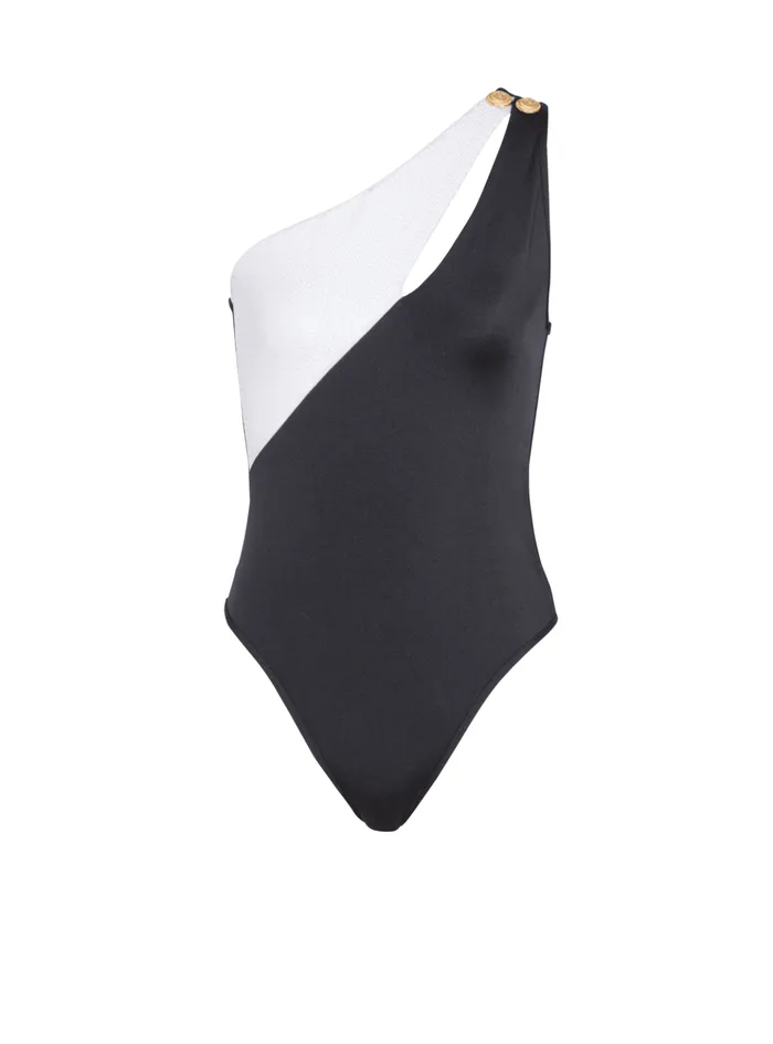 Asymmetric Swimsuit White Women Balmain Swimwear