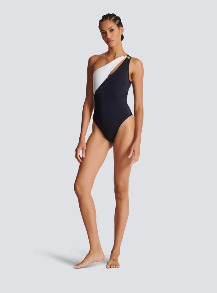Asymmetric Swimsuit White Women Balmain Swimwear