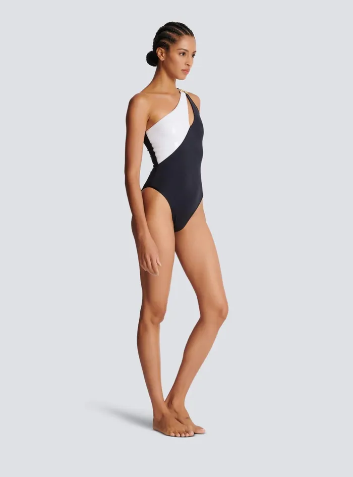 Asymmetric Swimsuit White Women Balmain Swimwear