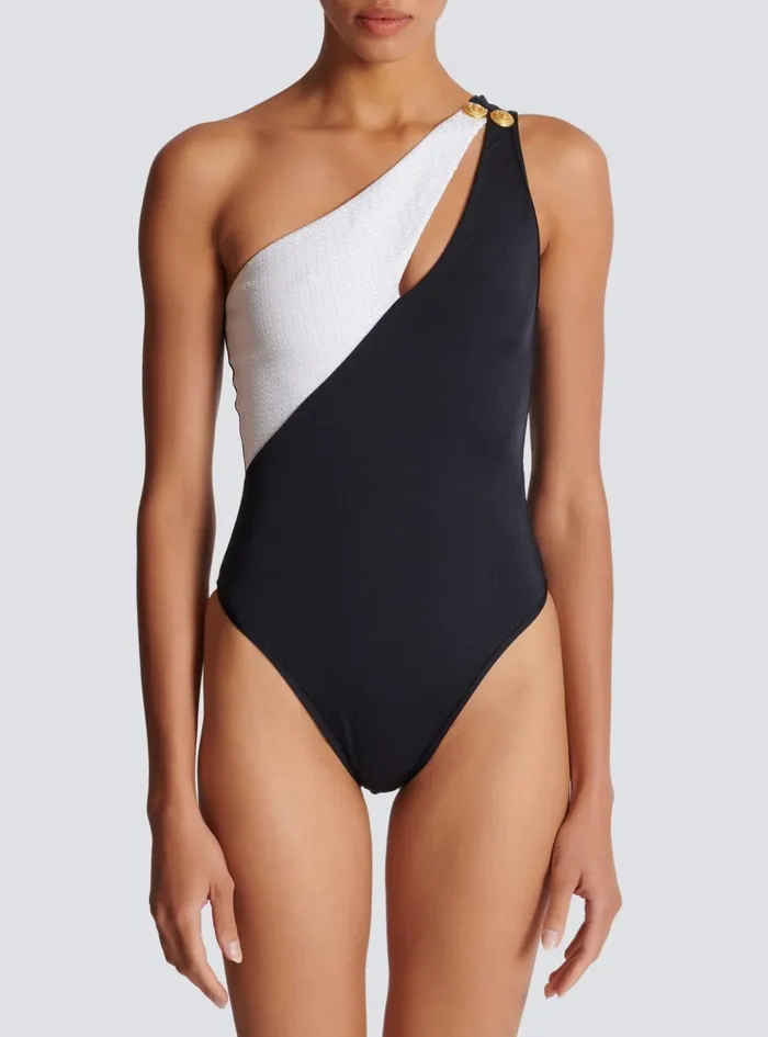Asymmetric Swimsuit White Women Balmain Swimwear