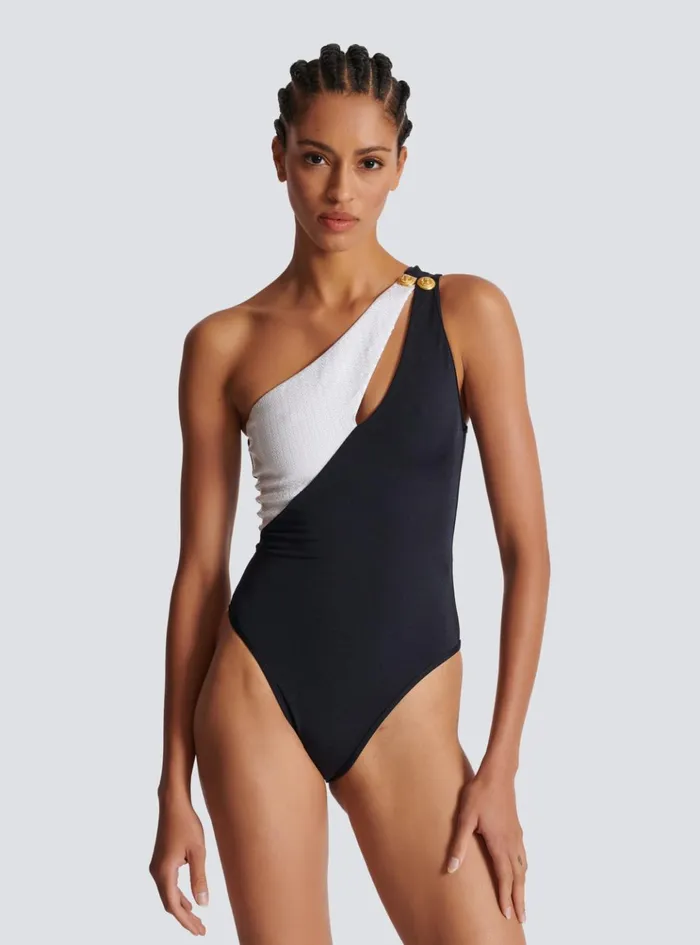 Asymmetric Swimsuit White Women Balmain Swimwear