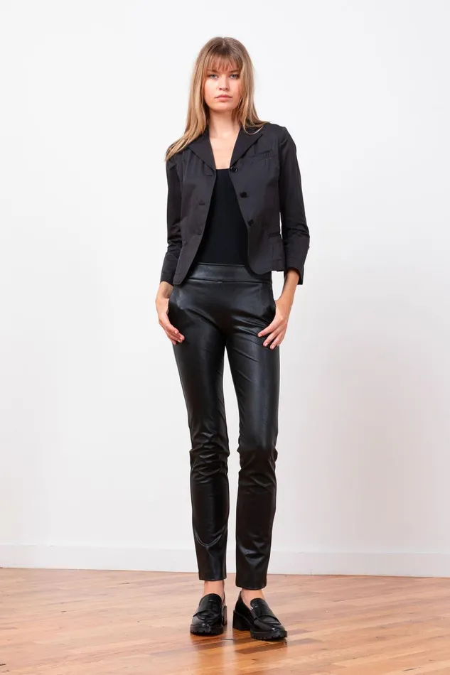 Avenue Montaigne LOUIS Pleather Black Women Pants