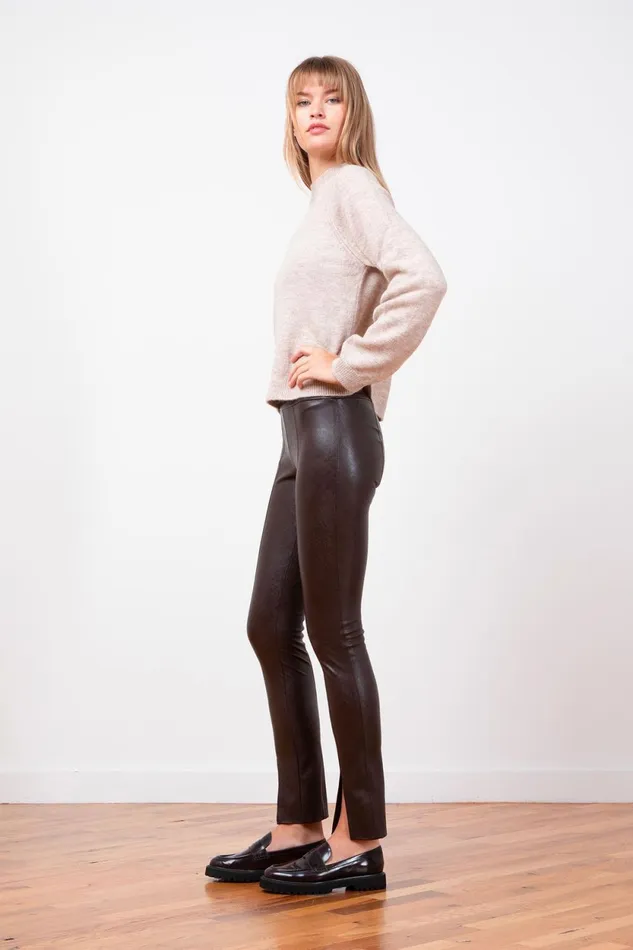 Avenue Montaigne MAX Pleather Brown Women Pants Avenue Montaigne MAX Pleather Brown Women Pants