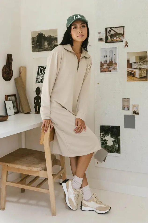 Ayden Quarter Zip Dress In Natural Natural Women Bohme Dresses