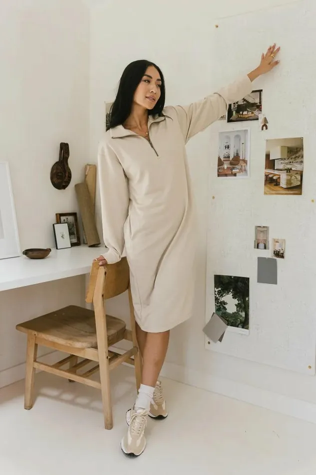 Ayden Quarter Zip Dress In Natural Natural Women Bohme Dresses