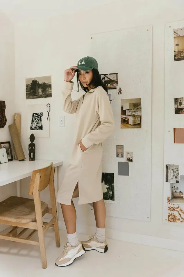 Ayden Quarter Zip Dress In Natural Natural Women Bohme Dresses