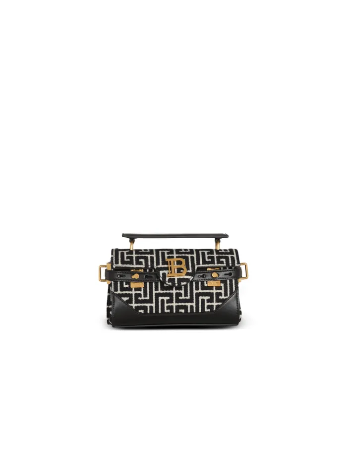 BBuzz 19 Leather Bag With Jacquard Monogram Black Women Balmain Handbags