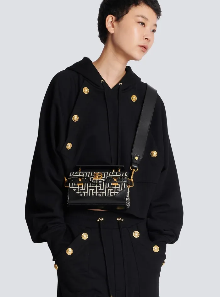 BBuzz 19 Leather Bag With Jacquard Monogram Black Women Balmain Handbags