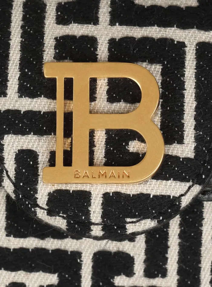 BBuzz 19 Leather Bag With Jacquard Monogram Black Women Balmain Handbags