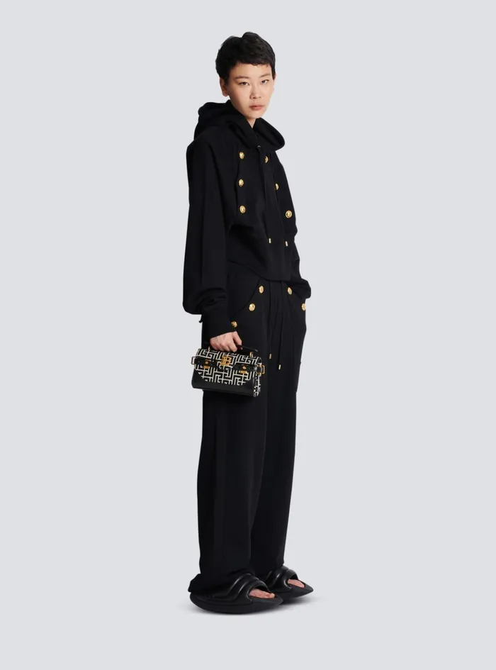 BBuzz 19 Leather Bag With Jacquard Monogram Black Women Balmain Handbags