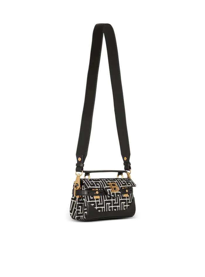 BBuzz 19 Leather Bag With Jacquard Monogram Black Women Balmain Handbags