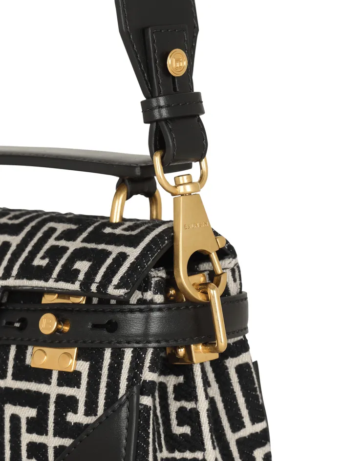 BBuzz 19 Leather Bag With Jacquard Monogram Black Women Balmain Handbags