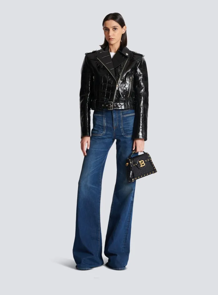 BBuzz Dynasty Bag In Crocodileprint Leather Black Women Balmain Handbags