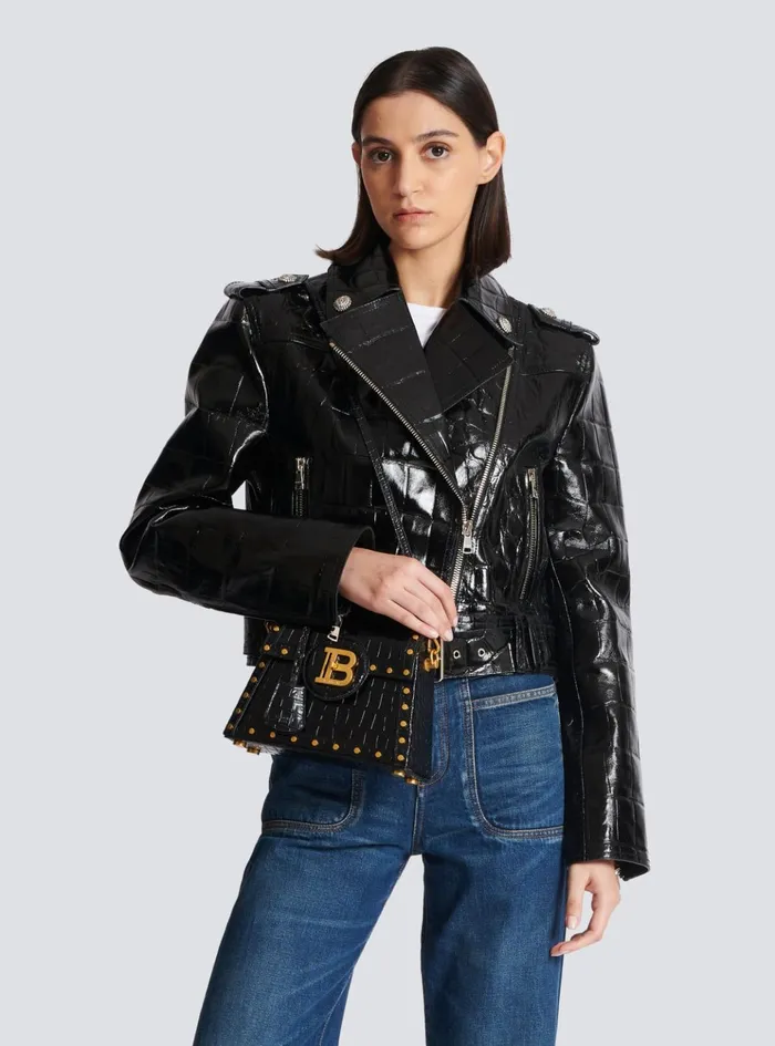 BBuzz Dynasty Bag In Crocodileprint Leather Black Women Balmain Handbags
