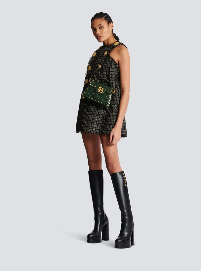 BBuzz Dynasty Bag In Crocodileprint Leather Green Women Balmain Handbags