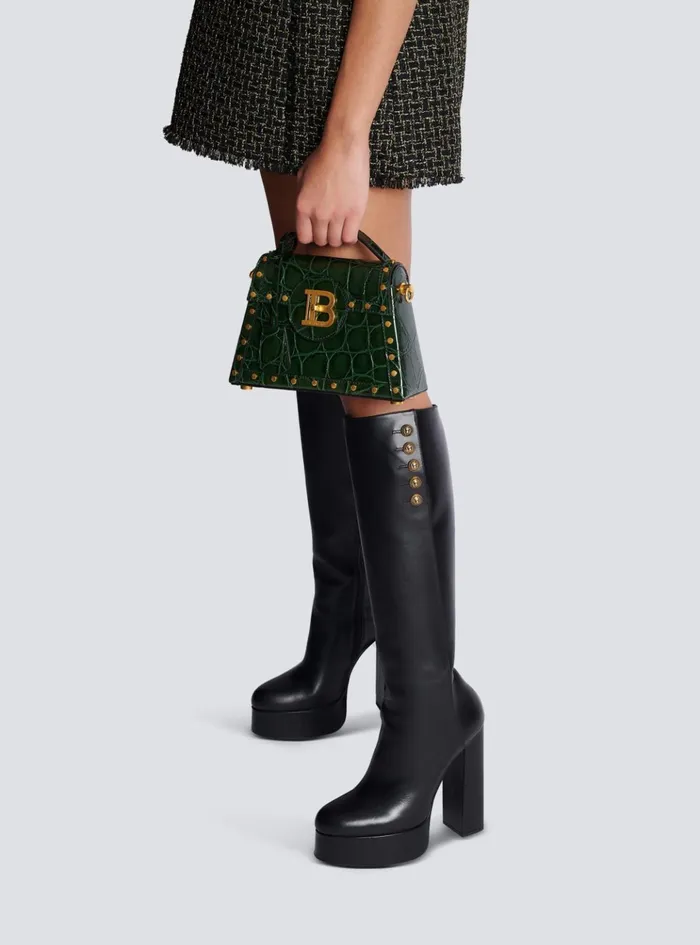 BBuzz Dynasty Bag In Crocodileprint Leather Green Women Balmain Handbags