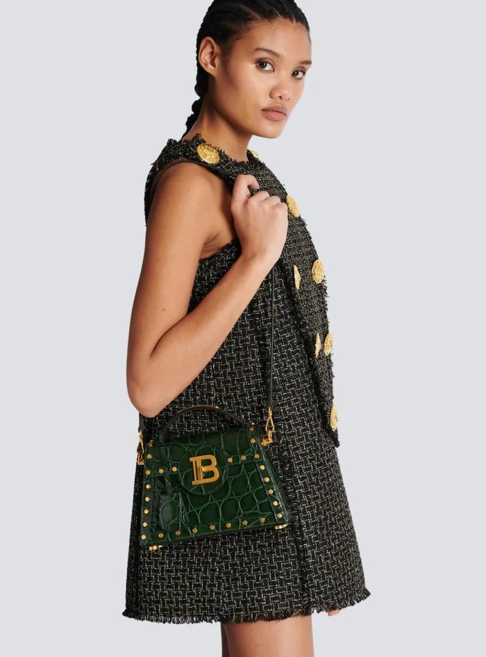 BBuzz Dynasty Bag In Crocodileprint Leather Green Women Balmain Handbags