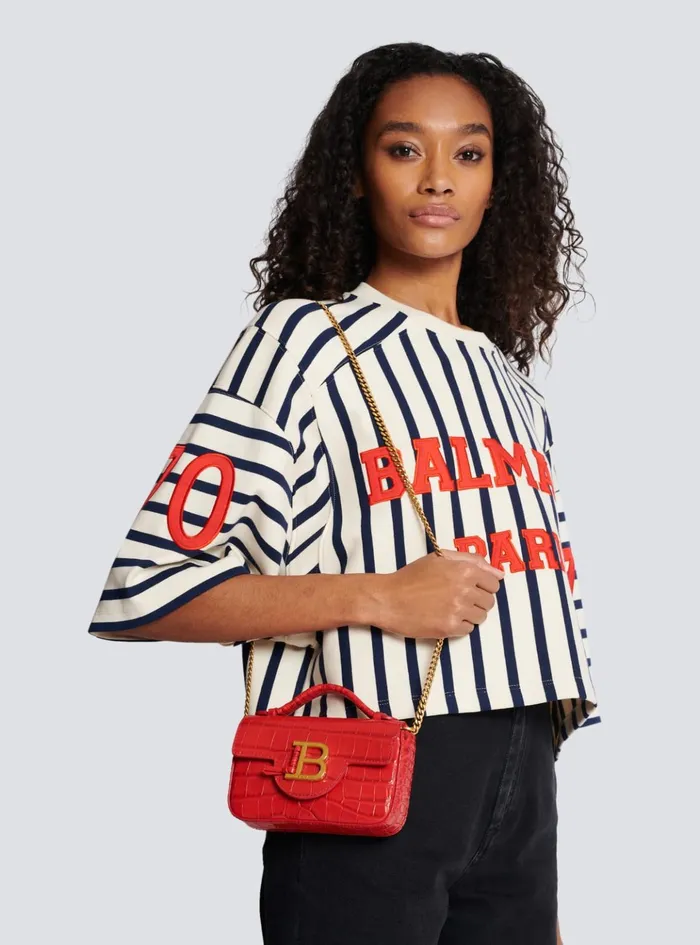 BBuzz Mini Bag In Crocodileprint Leather Red Women Balmain Handbags