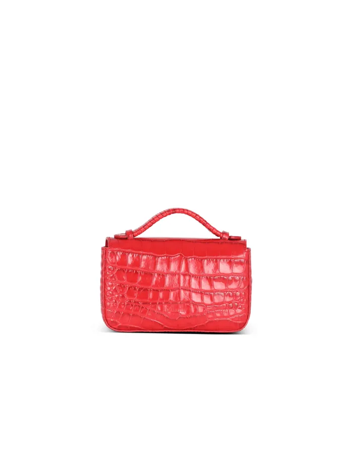 BBuzz Mini Bag In Crocodileprint Leather Red Women Balmain Handbags