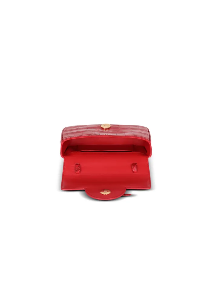 BBuzz Mini Bag In Crocodileprint Leather Red Women Balmain Handbags