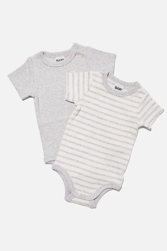 Baby Rompers and All In Ones Cotton On 2 Pack Essentials Short Sleeve Bubbysuit Cloud Marle Baby Rompers and All In Ones Cotton On 2 Pack Essentials Short Sleeve Bubbysuit Cloud Marle