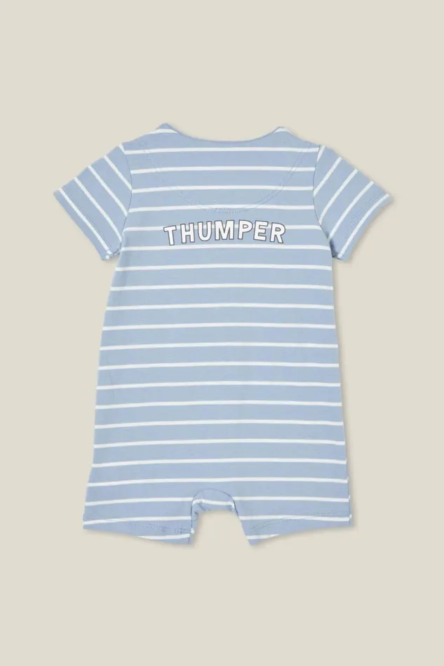 Baby Rompers and All In Ones Cotton On The Billie Short Sleeve Zip Romper License Lcn Dis Dusty Bluevanilla Thumper Stamp
