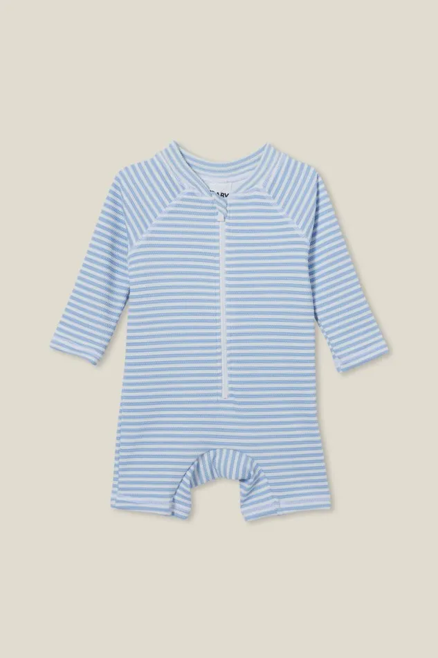 Baby Swimwear Cotton On Cameron Long Sleeve Swimsuit Dusk Bluevanilla Rio Stripe