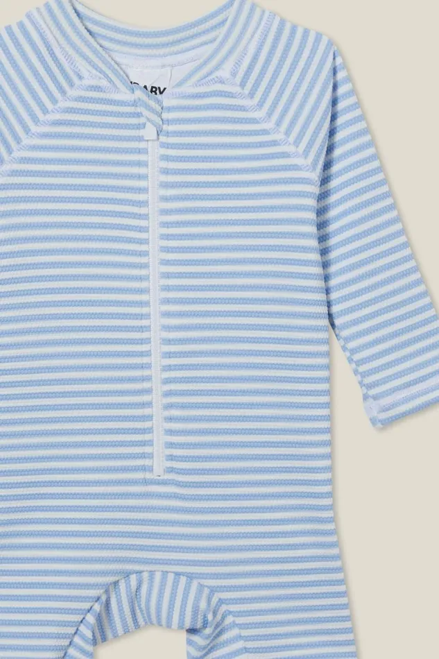 Baby Swimwear Cotton On Cameron Long Sleeve Swimsuit Dusk Bluevanilla Rio Stripe