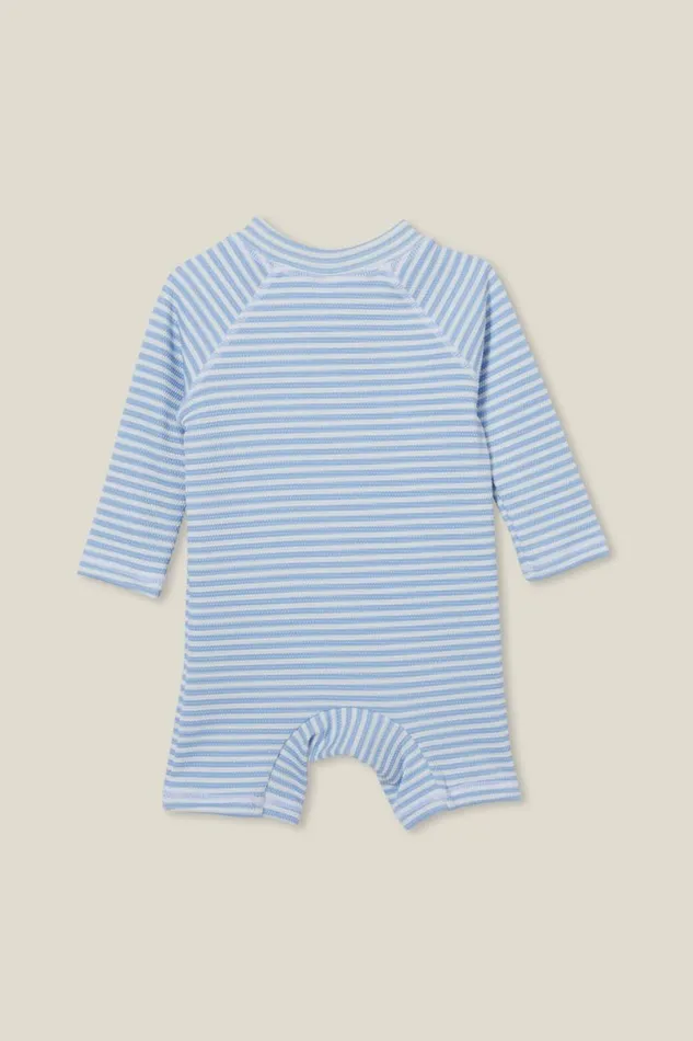 Baby Swimwear Cotton On Cameron Long Sleeve Swimsuit Dusk Bluevanilla Rio Stripe