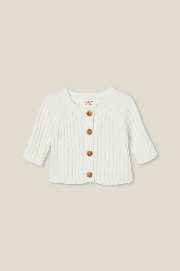 Baby Tops Jackets and Sweaters Cotton On Organic Newborn Rib Knit Cardigan Milk
