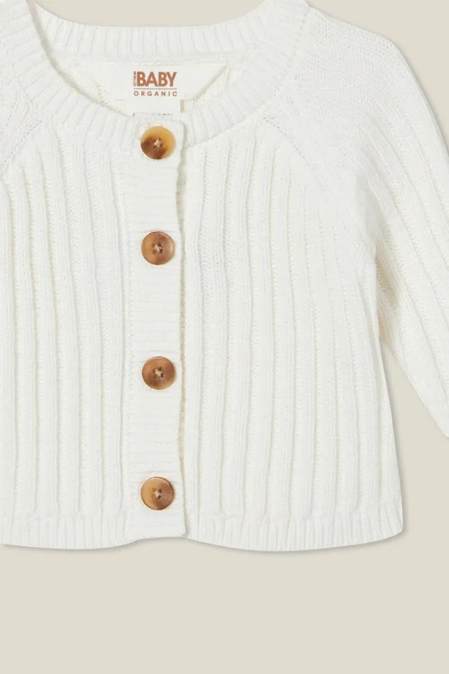 Baby Tops Jackets and Sweaters Cotton On Organic Newborn Rib Knit Cardigan Milk