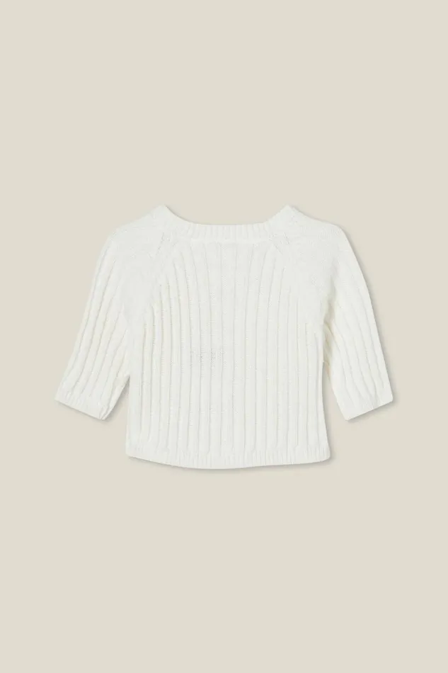 Baby Tops Jackets and Sweaters Cotton On Organic Newborn Rib Knit Cardigan Milk