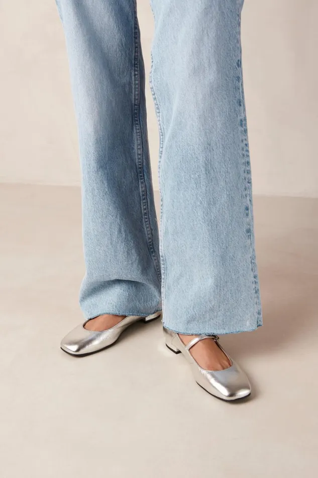 Ballet Flats Women ALOHAS Por Do Sol Shimmer Silver Leather Ballet Flats