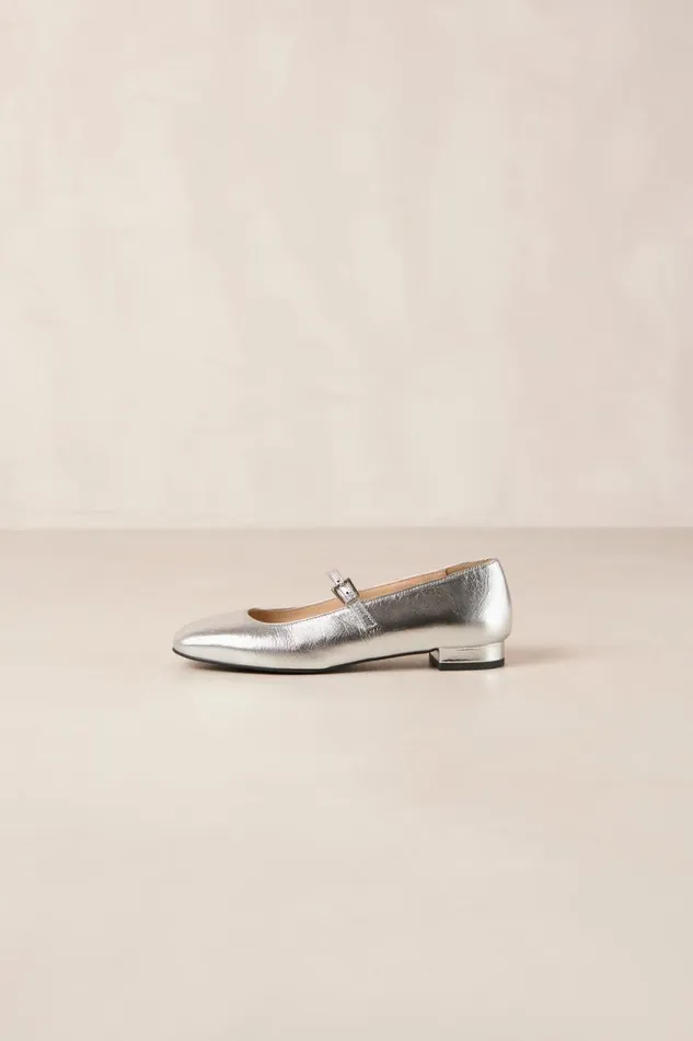 Ballet Flats Women ALOHAS Por Do Sol Shimmer Silver Leather Ballet Flats