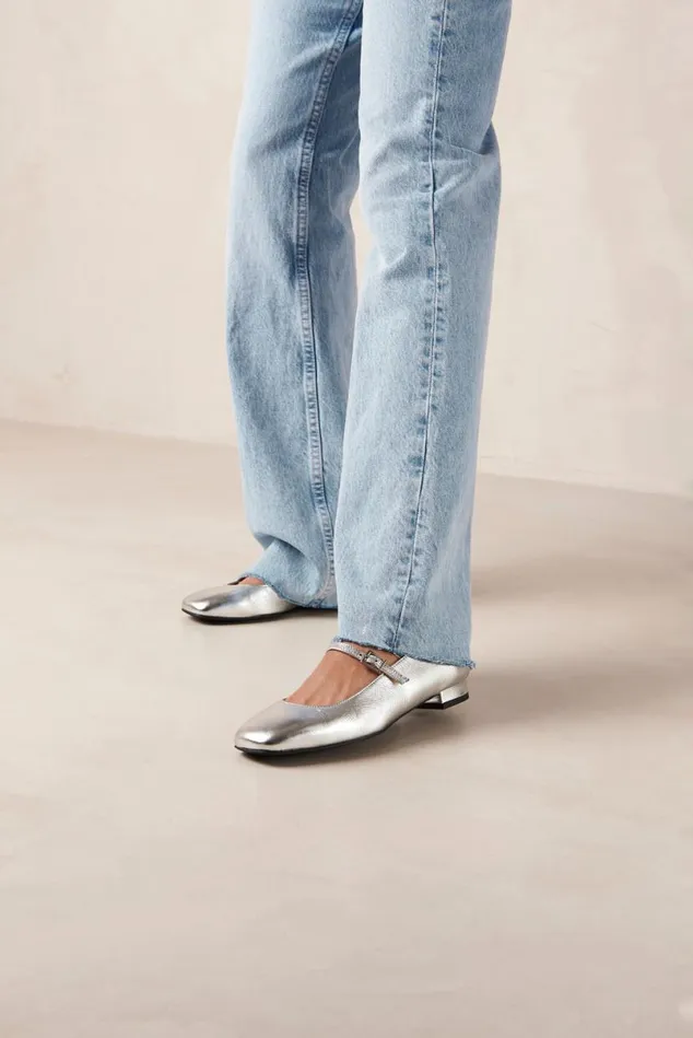 Ballet Flats Women ALOHAS Por Do Sol Shimmer Silver Leather Ballet Flats